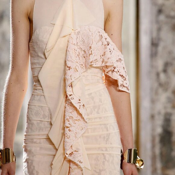 Proenza Schouler Silk Corded Lace Layered Cascading Ruffle Maxi Dress Nude 4 NEW - Picture 8 of 8